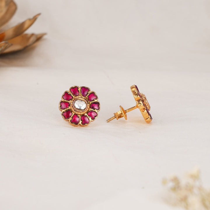 92.5 Silver, 24 kt Gold-Plated Jeevikaa Kundan Studs