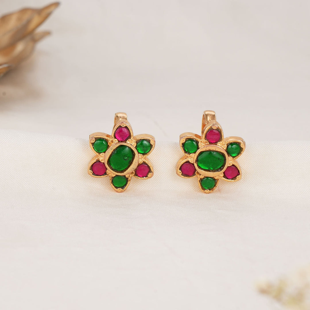 92.5 Silver Gold Plated Floral Bugadi Earrings | SHOBITAM