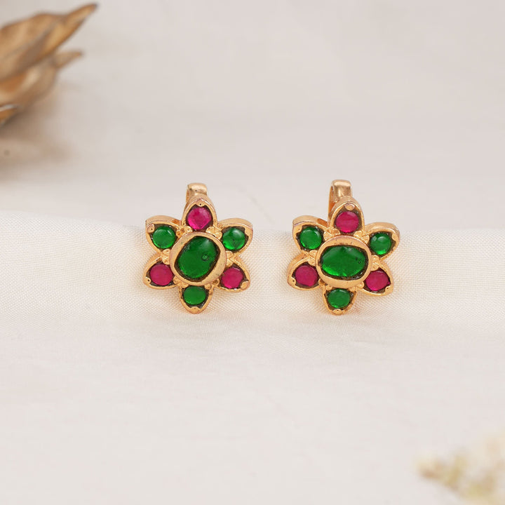 92.5 Silver Gold Plated Floral Bugadi Earrings | SHOBITAM