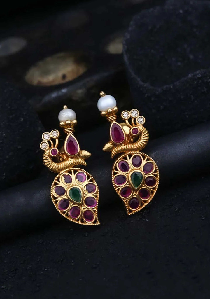 92.5 Silver 24 Kt Gold Plated Peacock Earrings