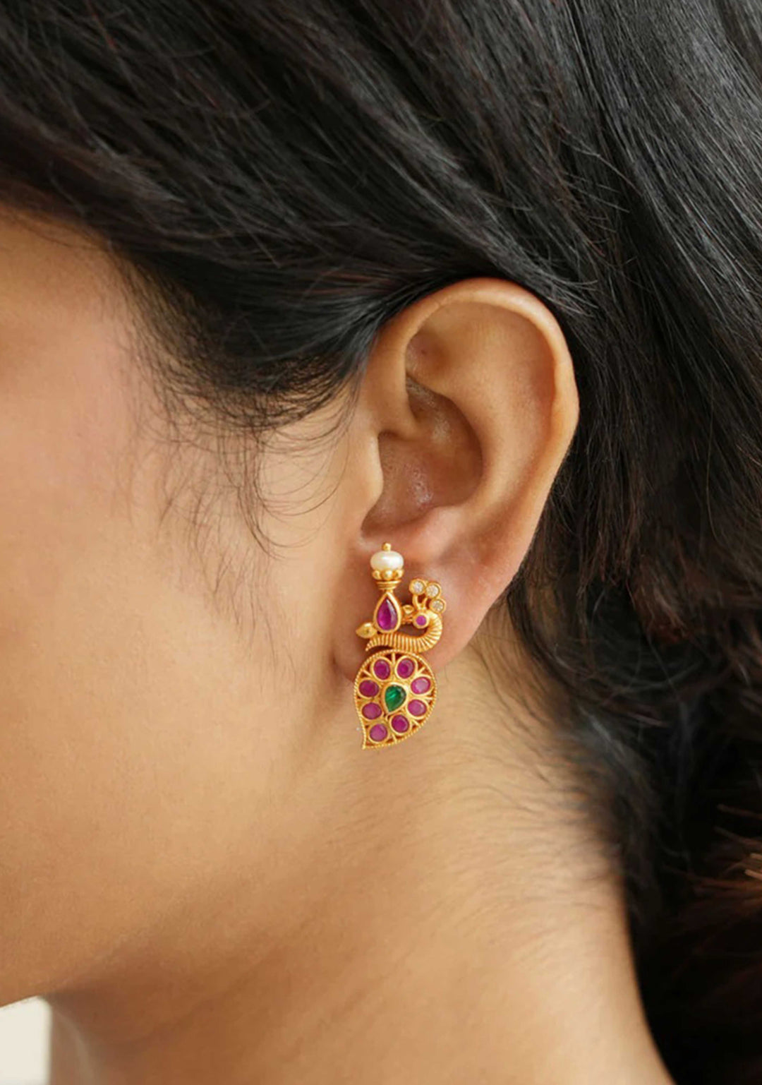 92.5 Silver 24 Kt Gold Plated Peacock Earrings