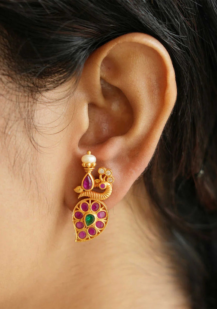 92.5 Silver 24 Kt Gold Plated Peacock Earrings