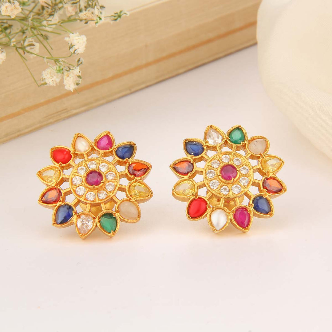 Pure 92.5 Silver Natchathra Navarathna Studs | SHOBITAM