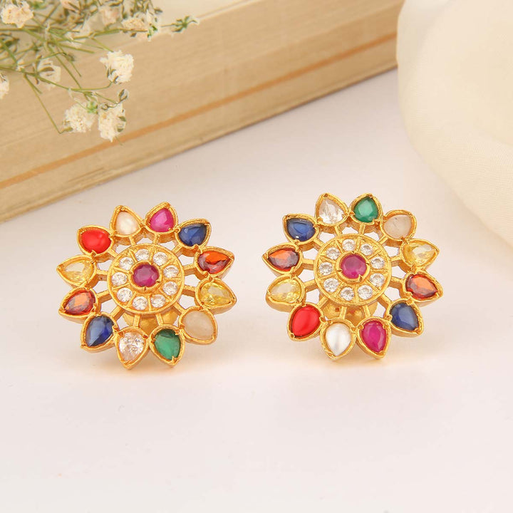 Pure 92.5 Silver Natchathra Navarathna Studs | SHOBITAM