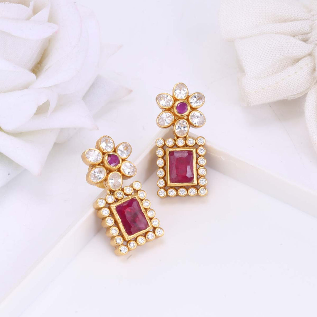 Pure 92.5 Silver Manasi Stone Studs | SHOBITAM