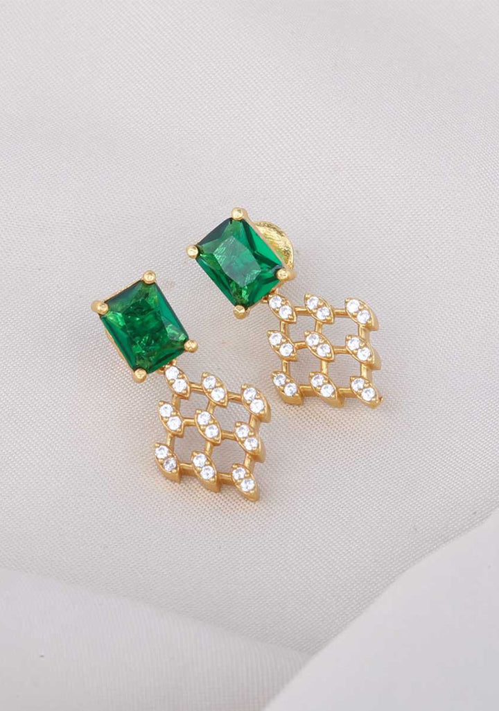 92.5 Silver Green and White Stone Earrings