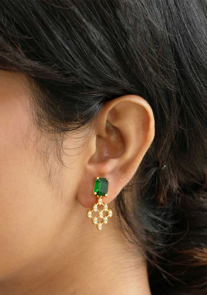 92.5 Silver Green and White Stone Earrings