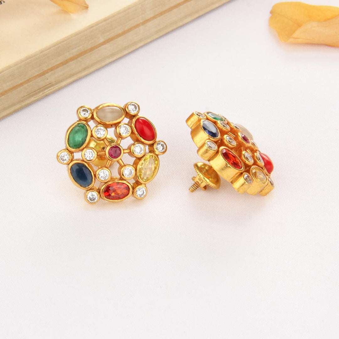Pure 92.5 Silver Shaila Navarathna Studs | SHOBITAM