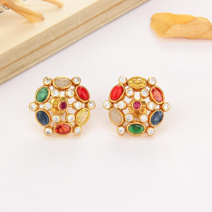 Pure 92.5 Silver Shaila Navarathna Studs | SHOBITAM
