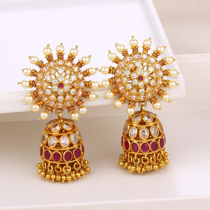 92.5 Pure Silver, 24kt Gold-Plated Dhursha Oversized Studs with Stone Jhumkas