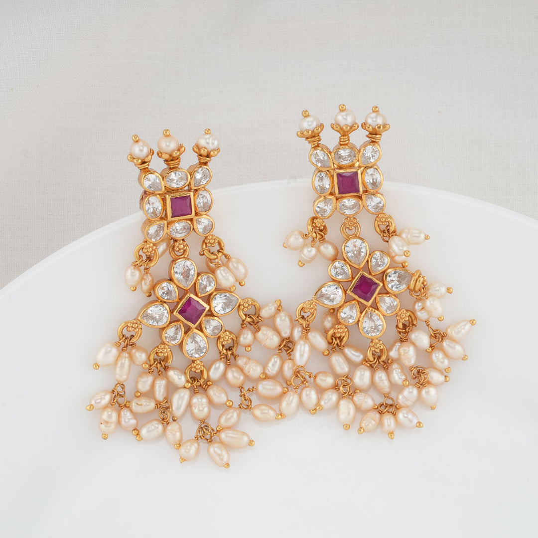 Pure 92.5 Silver Mowiin Stone Earrings | SHOBITAM