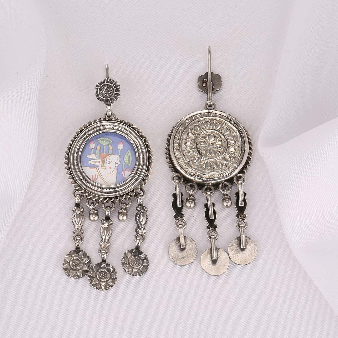 Pure 92.5 Silver Shrinathji Pichwai Earrings | SHOBITAM
