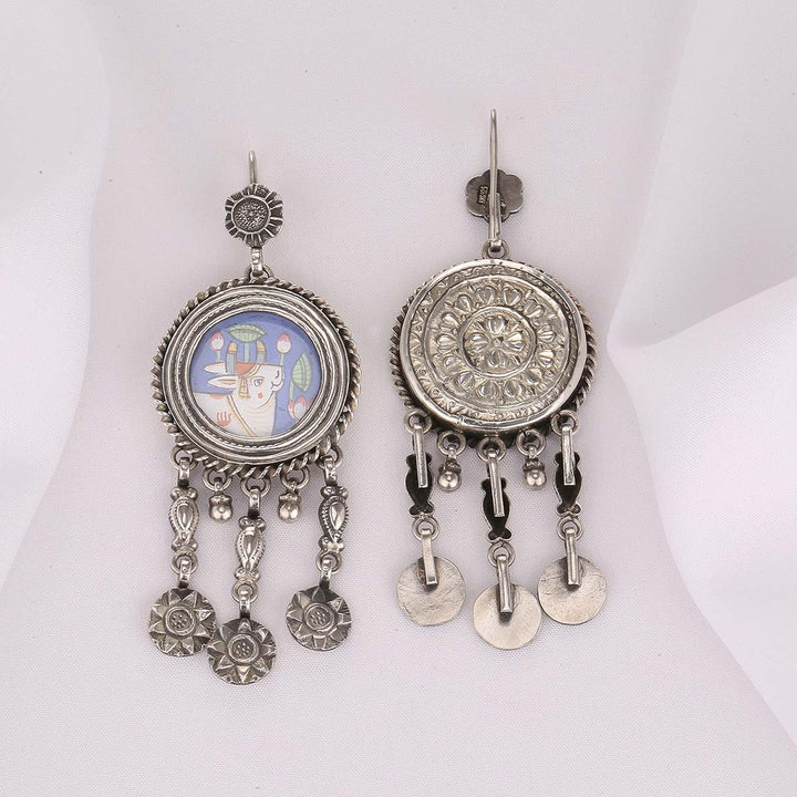 Pure 92.5 Silver Shrinathji Pichwai Earrings | SHOBITAM
