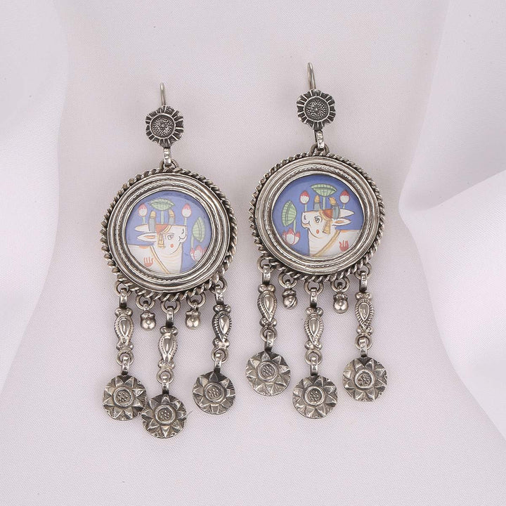 Pure 92.5 Silver Shrinathji Pichwai Earrings | SHOBITAM