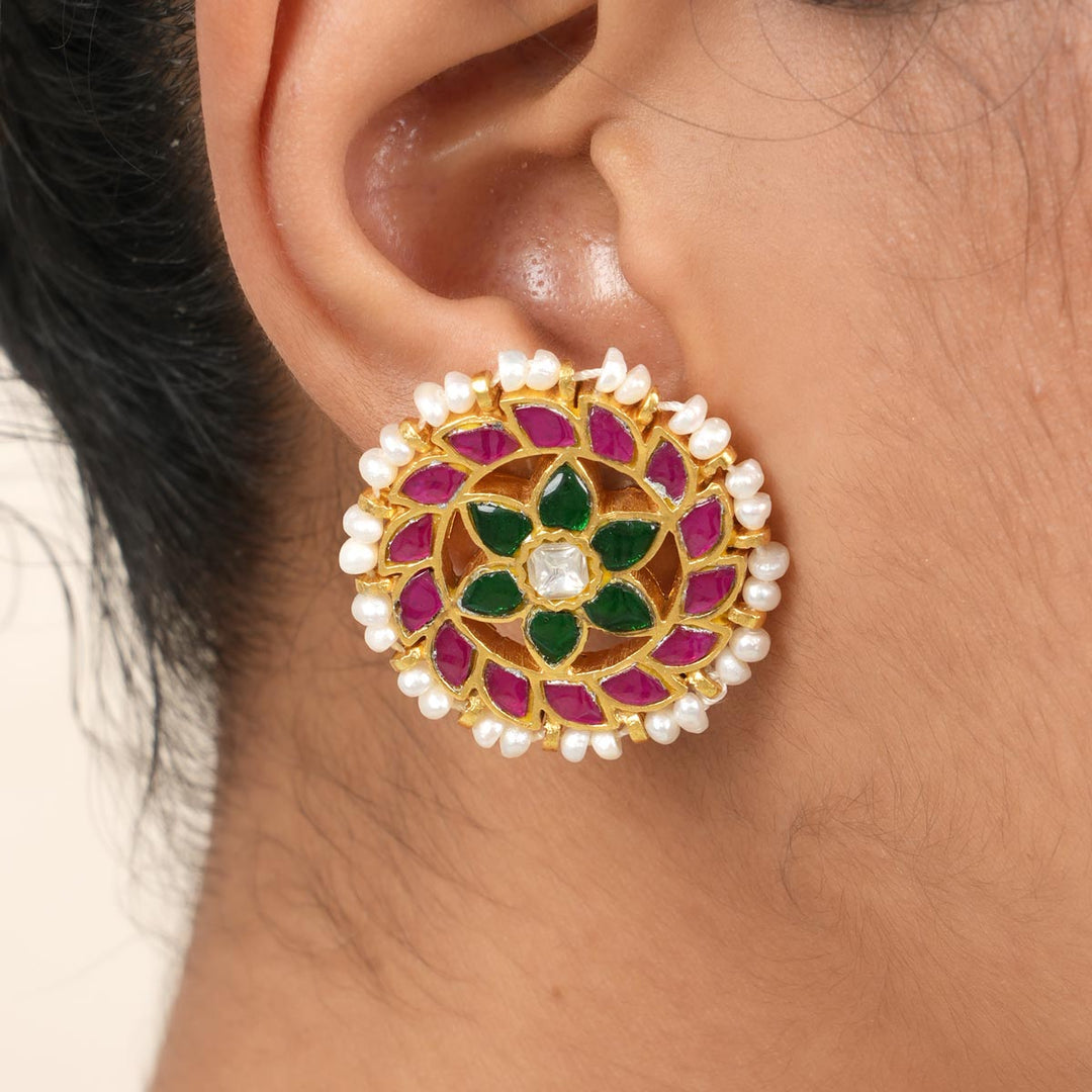 Pure 92.5 Silver Sana Kundan Studs | SHOBITAM