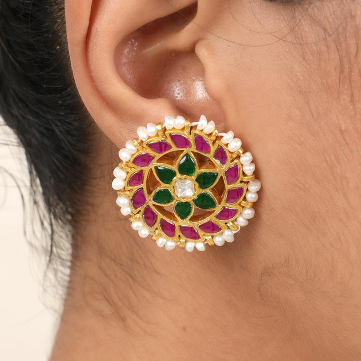 Pure 92.5 Silver Sana Kundan Studs | SHOBITAM