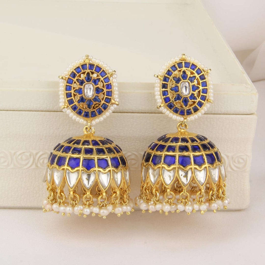 92.5 Silver, 24 kt Gold-Plated Aathesh Kundan Jhumkas | SHOBITAM