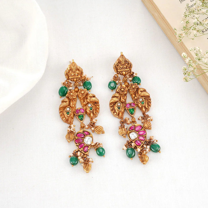 92.5 Pure Silver, Gold Plated Antique Jadau  Deep Nagas Earrings