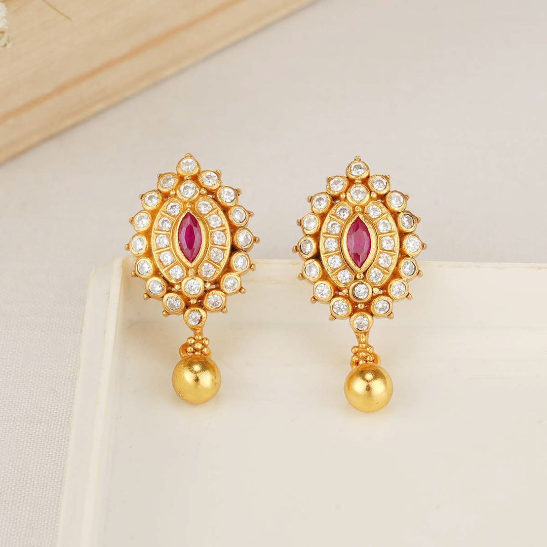 92.5 Silver, 24 kt gold-plated Nithikha Stone Drops | SHOBITAM