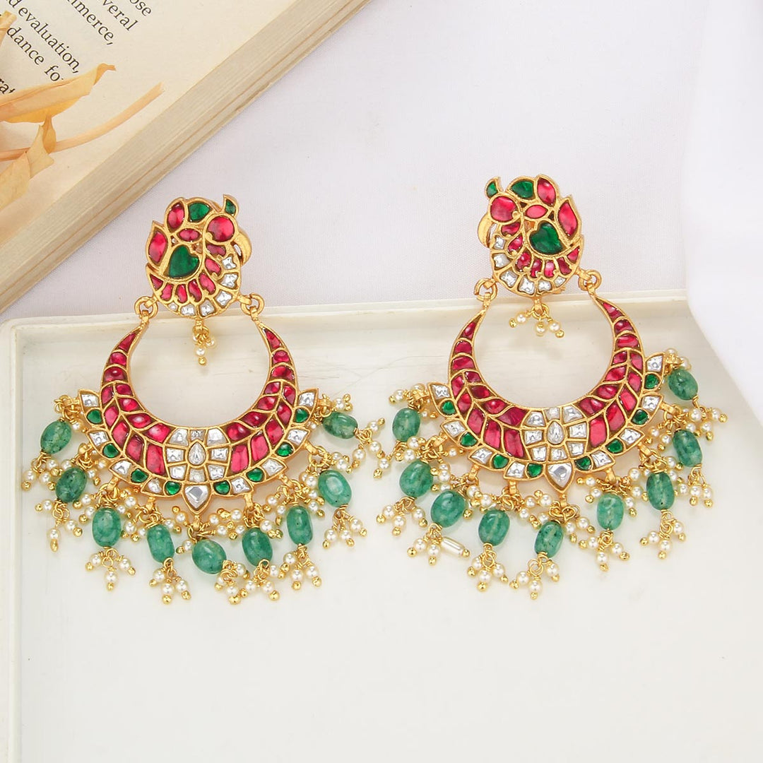 92.5 Silver, 24 kt Gold-Plated Nilana Kundan Chandbali Earrings | SHOBITAM