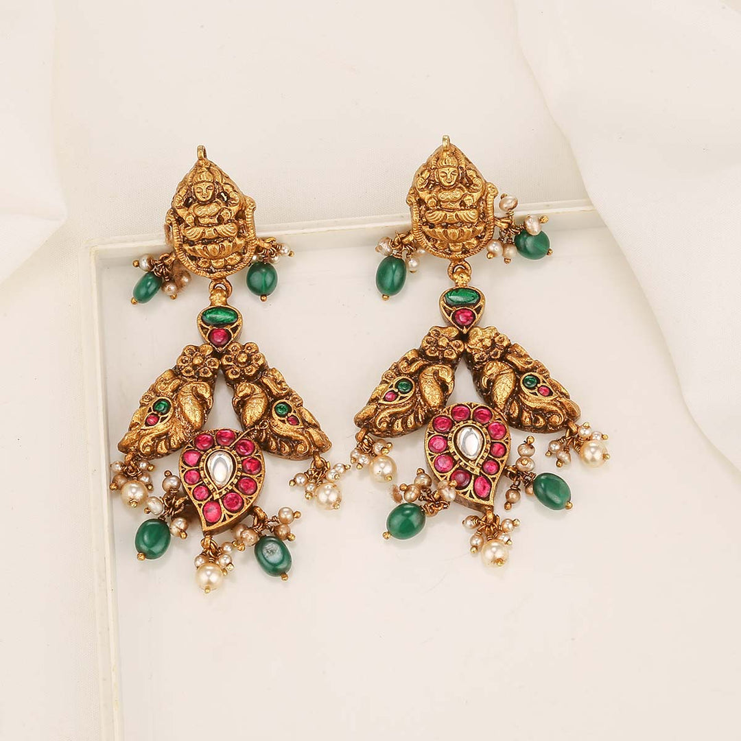 92.5 Silver, Gold Plated, Thirika Deep Nagas Dark Gold Finish Earrings