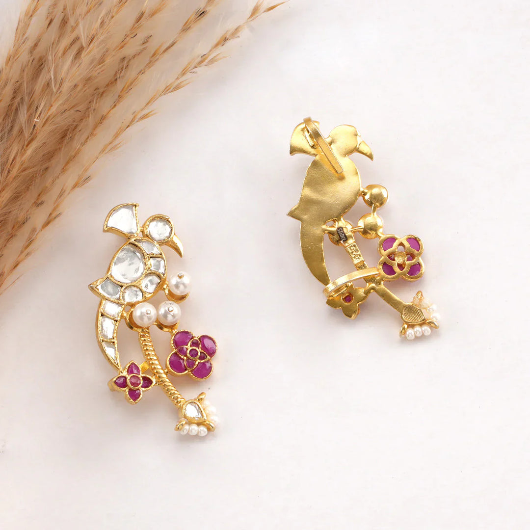 92.5 Pure Silver, Gold Plated Dual Shine Non Pierce Bugadi Earrings