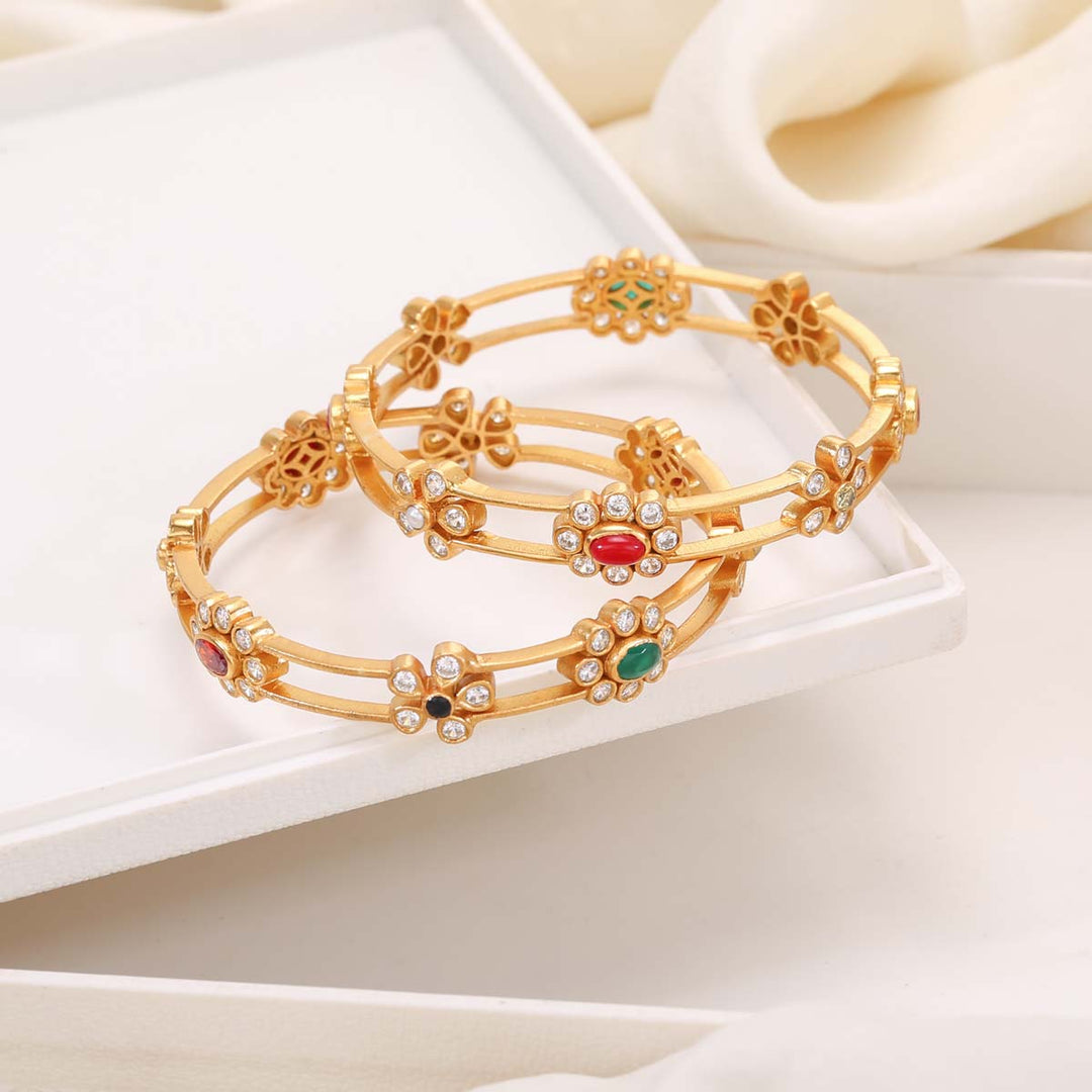 Pure 92.5 Silver Azalea Stone Pair Bangles | SHOBITAM