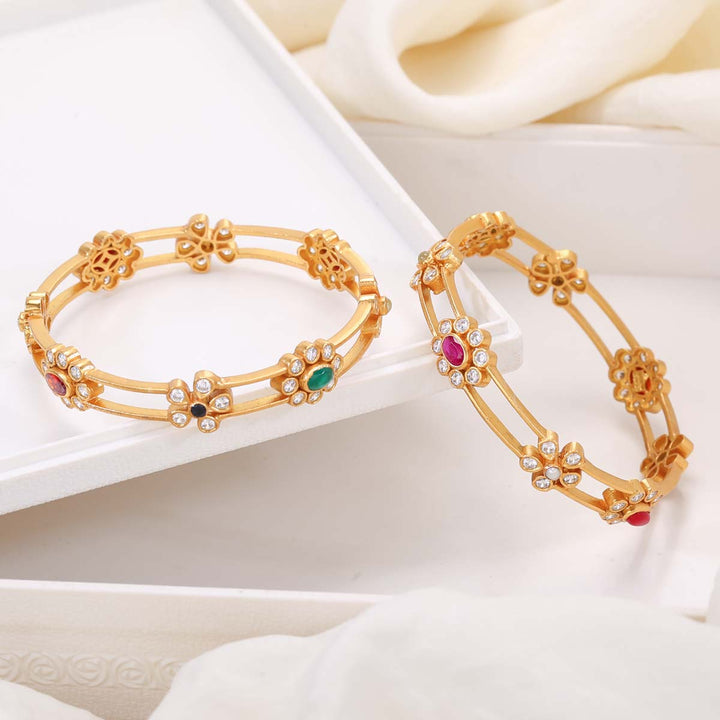 Pure 92.5 Silver Azalea Stone Pair Bangles | SHOBITAM