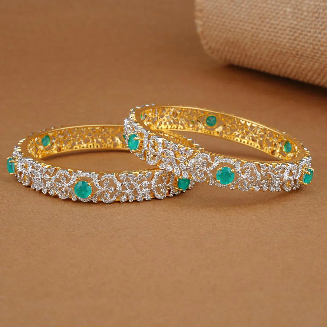 92.5 Silver Shrinikha Diamond Design Bangles 2.6"