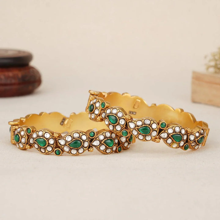 92.5 Silver, 22kt Gold Plated  Kundan jadau Pair of Kadas