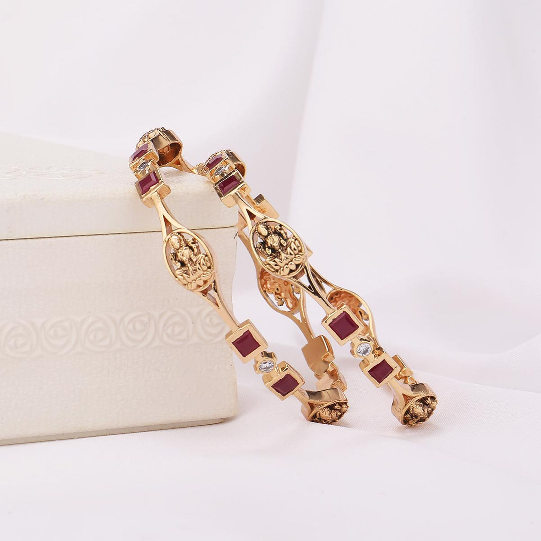 92.5 Silver, 24 kt gold-plated Kanya Stone Pair Bangle | SHOBITAM