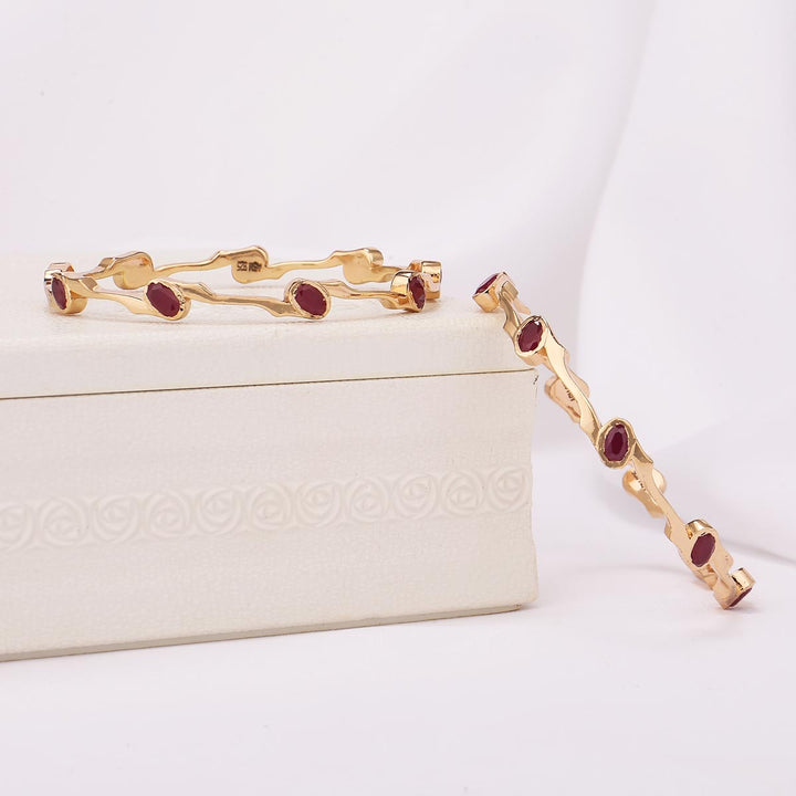 92.5 Silver, 24 kt gold-plated Aadhira Stone Pair Bangle | SHOBITAM