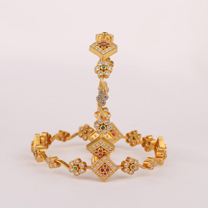 92.5 Silver, 24 kt gold-plated Ferikha Stone Pair Bangle | SHOBITAM