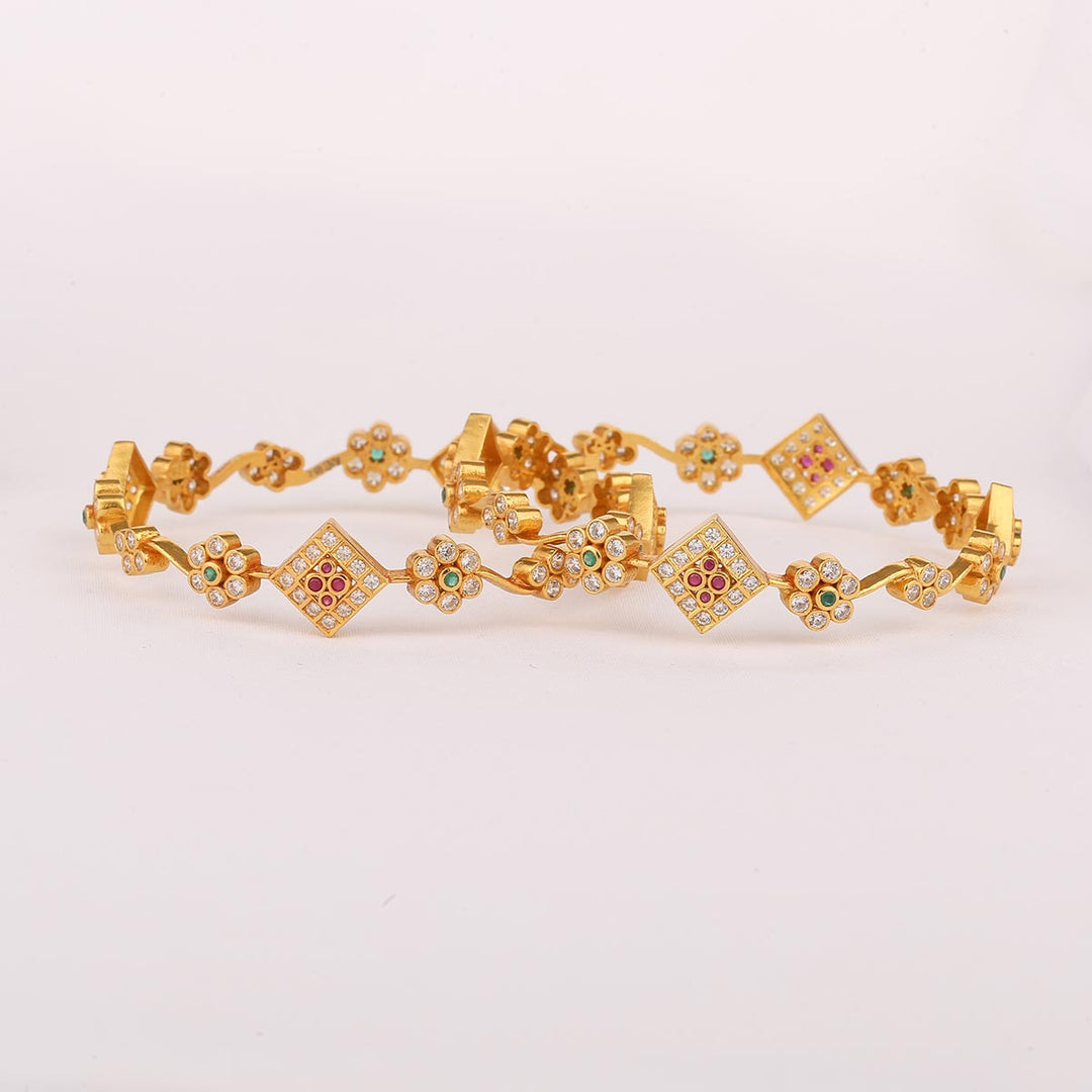 92.5 Silver, 24 kt gold-plated Ferikha Stone Pair Bangle | SHOBITAM