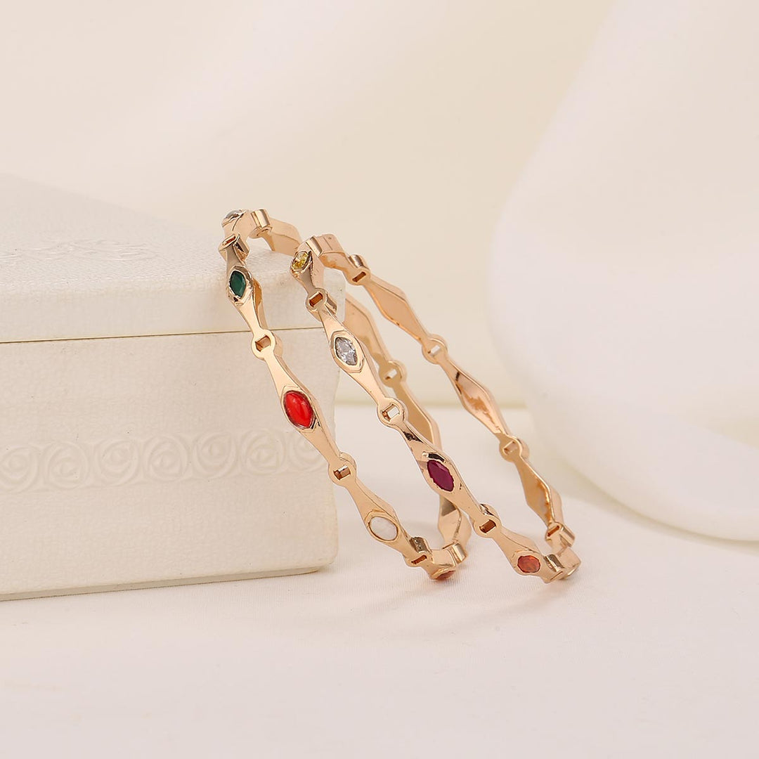 This 92.5 Silver, 24 kt gold Chithara Stone Pair Bangle | SHOBITAM