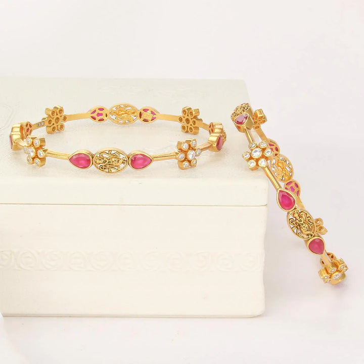 92.5 Silver, 24 kt Gold Plated Bridal Nagas Pair Bangles 2.6"