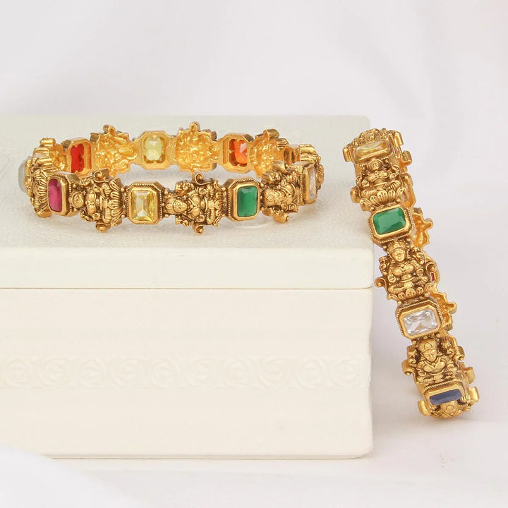 92.5 Silver, 24 kt Gold Plated Traditional Luxe Nagas Pair Bangle 2.4"