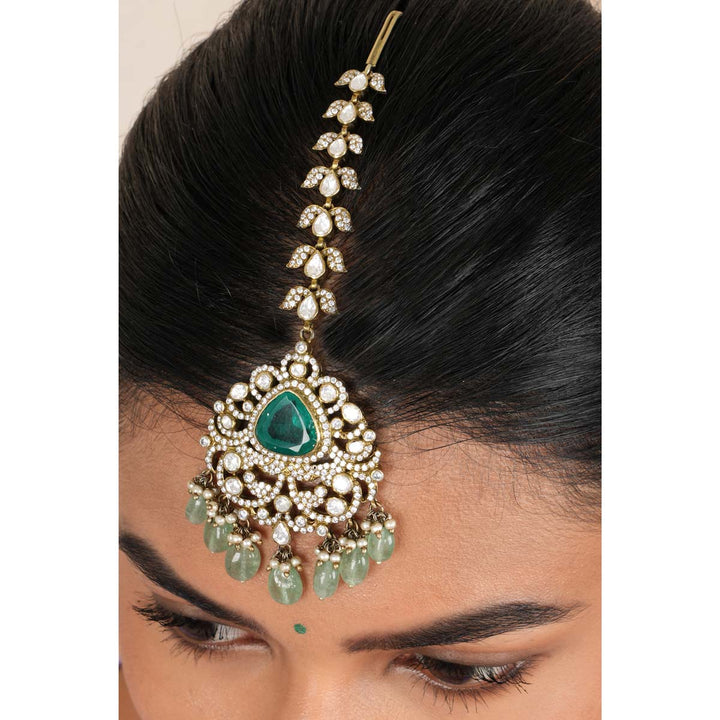 Pure 92.5 Silver Garnet Victorian Maangtikka | SHOBITAM