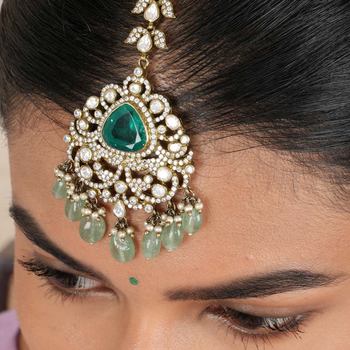 Pure 92.5 Silver Garnet Victorian Maangtikka | SHOBITAM