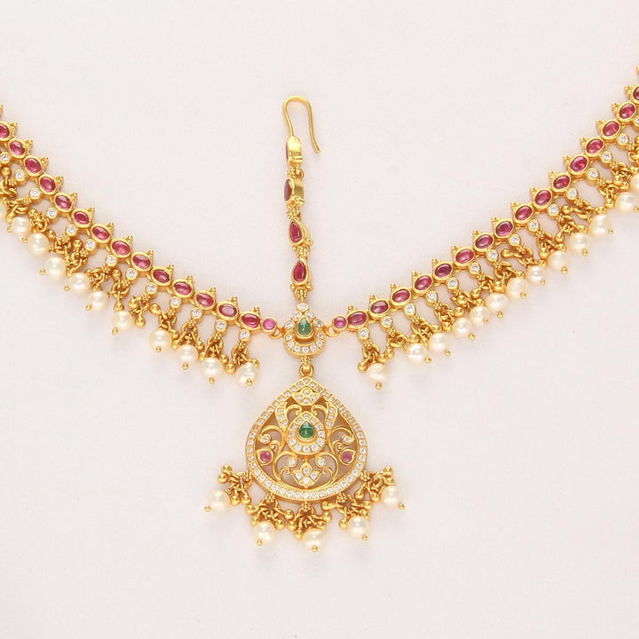 Pure 92.5 Silver, 24kt Gold Plated Stunning Stone Maangtikka | SHOBITAM
