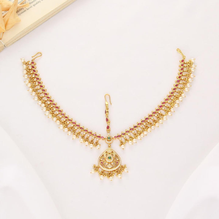 Pure 92.5 Silver, 24kt Gold Plated Stunning Stone Maangtikka | SHOBITAM
