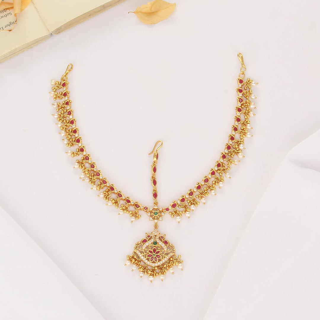 Pure 92.5 Silver, 24kt Gold Plated Fabulous Stone Maangtikka | SHOBITAM