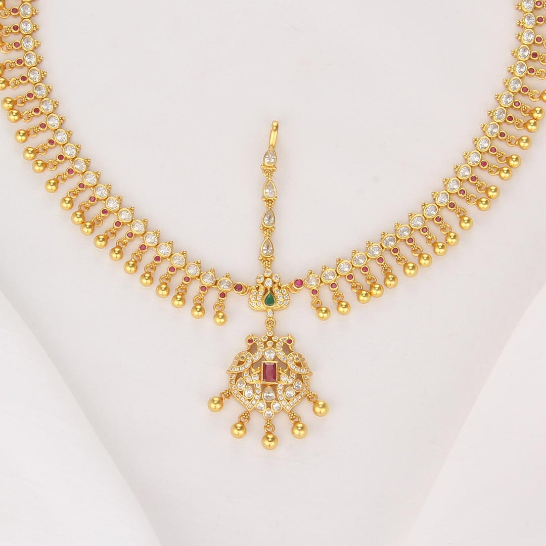 Pure 92.5 Silver, 24kt Gold Plated Pretty Look Stone Maangtikka | SHOBITAM