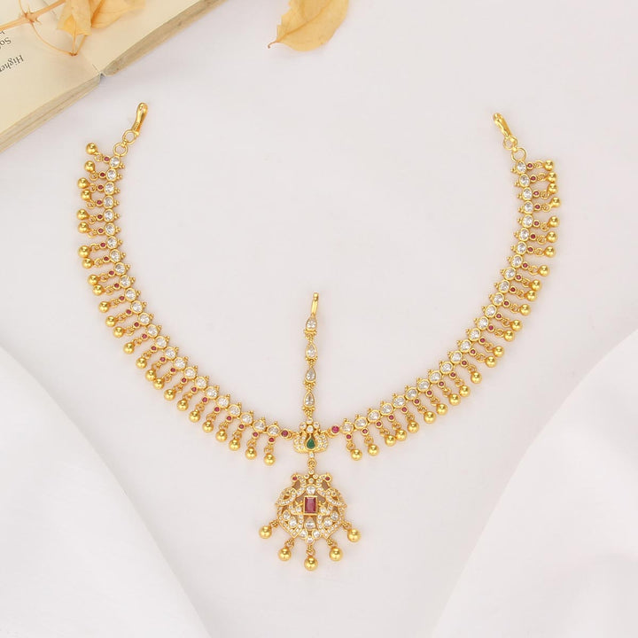 Pure 92.5 Silver, 24kt Gold Plated Pretty Look Stone Maangtikka | SHOBITAM