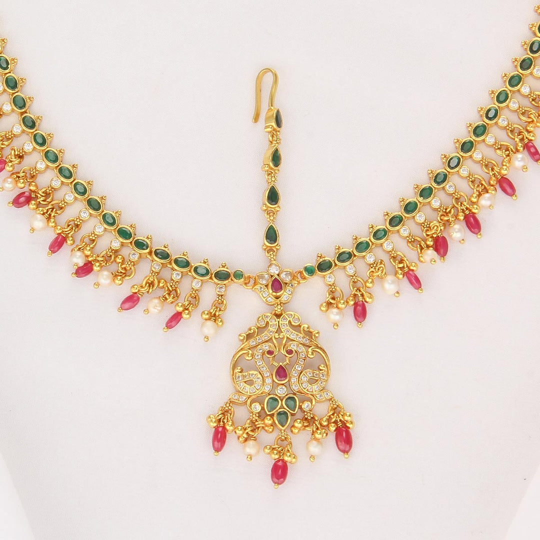 92.5 Silver, 24kt Gold plating Srisha Stone Maangtikka | SHOBITAM