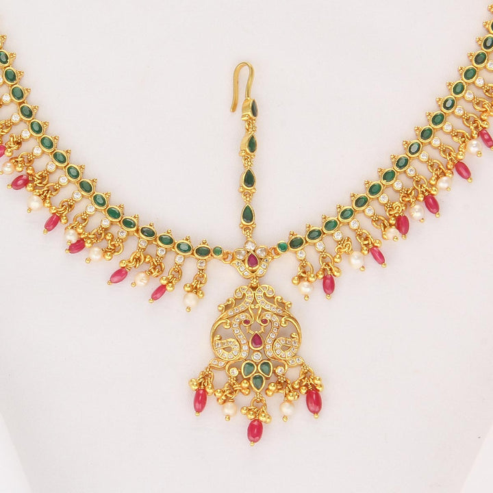 92.5 Silver, 24kt Gold plating Srisha Stone Maangtikka | SHOBITAM