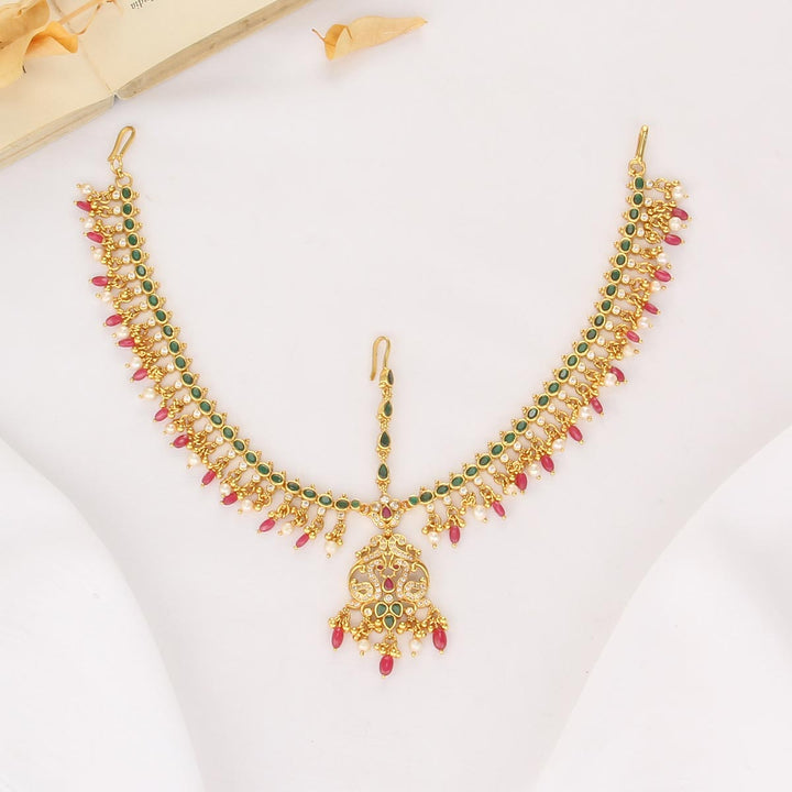 92.5 Silver, 24kt Gold plating Srisha Stone Maangtikka | SHOBITAM