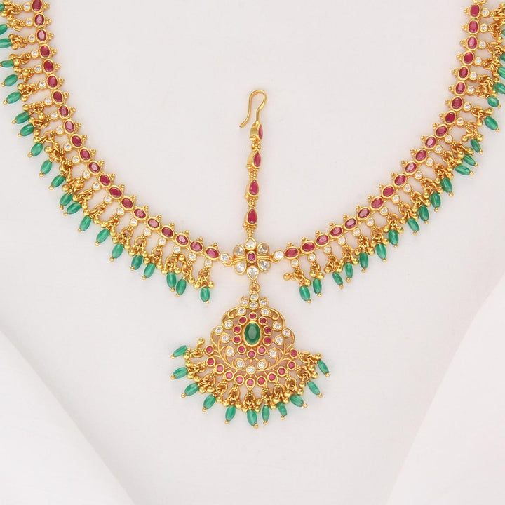 Pure 92.5 Silver, 24kt Gold Plated Dhashikha Stone Maangtikka | SHOBITAM