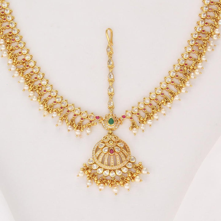 Pure 92.5 Silver, 24kt Gold Plated Manisha Stone Maangtikka | SHOBITAM