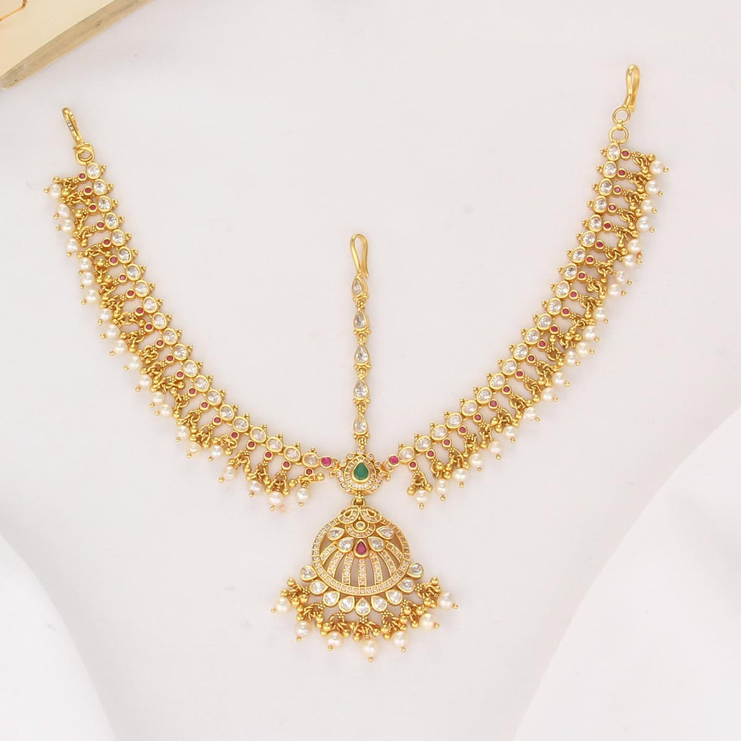 Pure 92.5 Silver, 24kt Gold Plated Manisha Stone Maangtikka | SHOBITAM